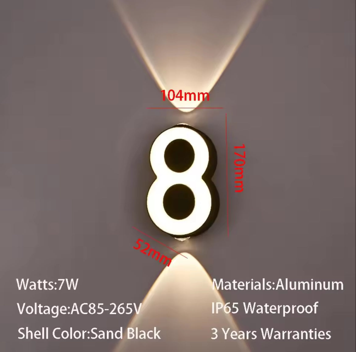 Outdoor wall number light
