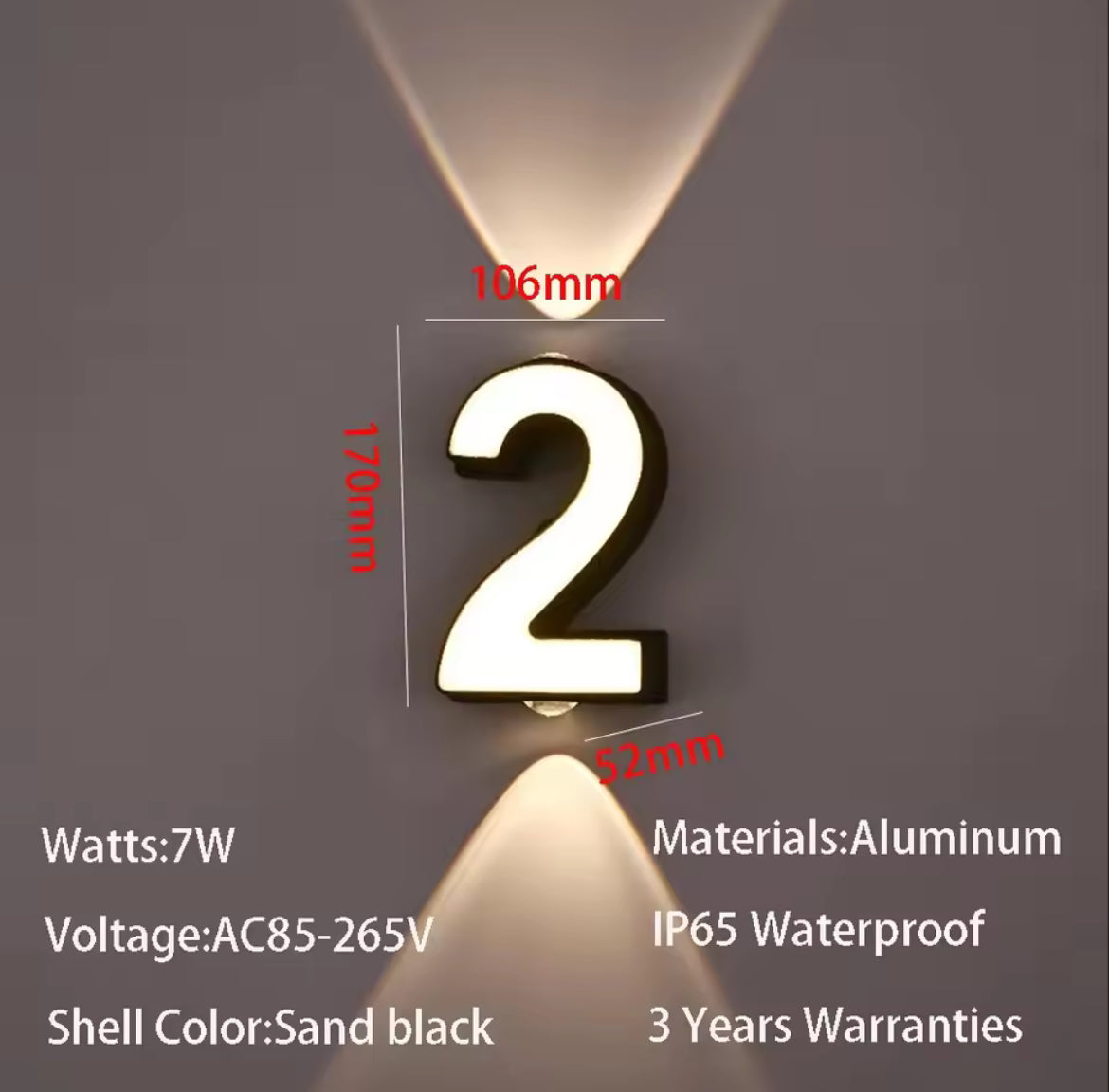 Outdoor wall number light