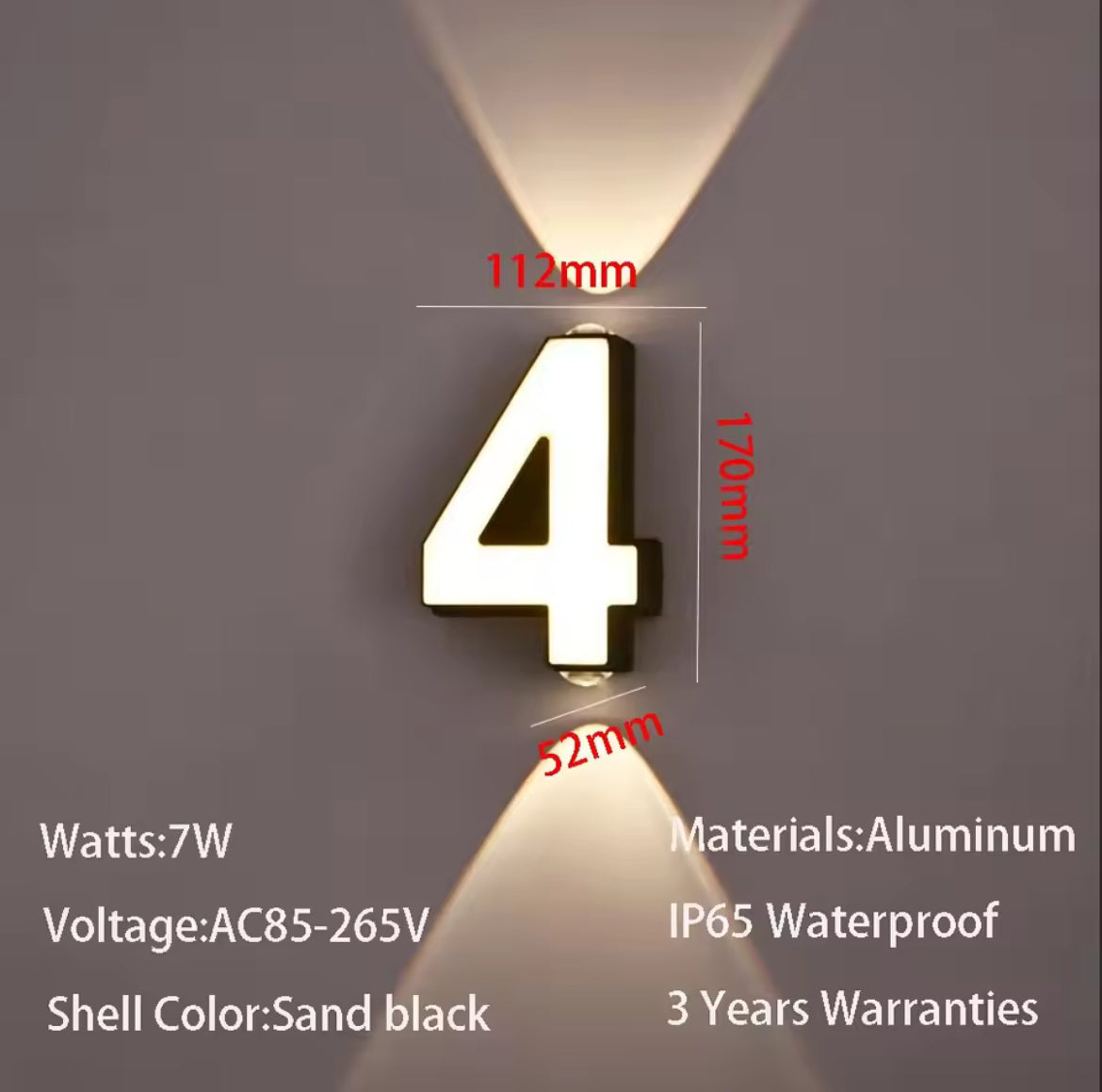 Outdoor wall number light