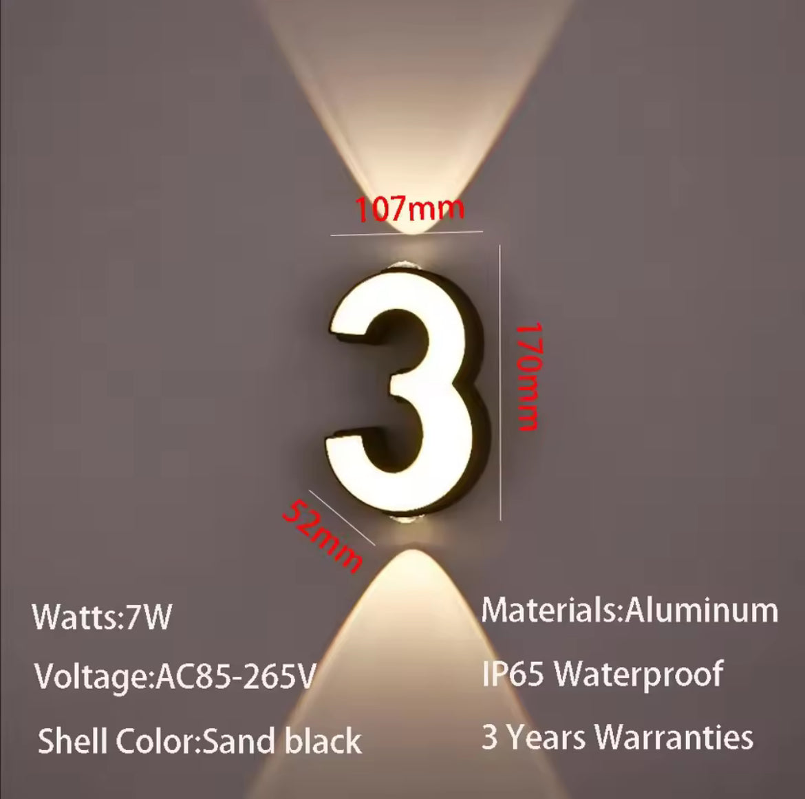 Outdoor wall number light